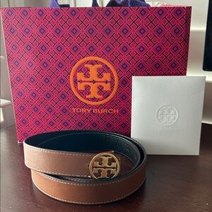 Tory Burch Miller Reversible Brown and Black Leather Belt